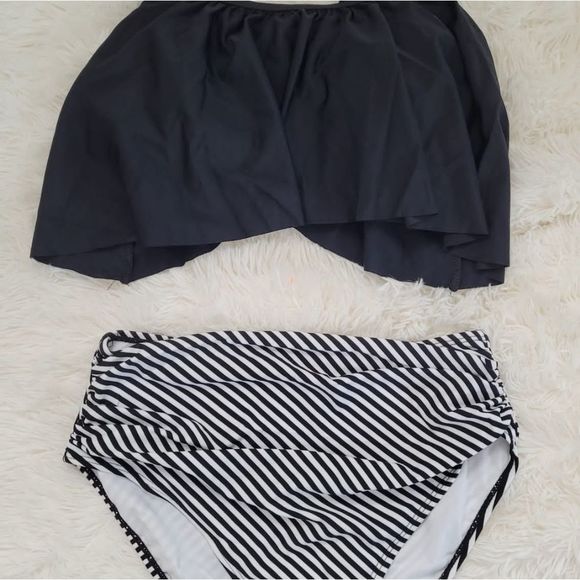 NEW HIGH WAIST BIKINI TOP QUALITY STRIPS summer swim suit bathing suit ruffle pl - Picture 3 of 9